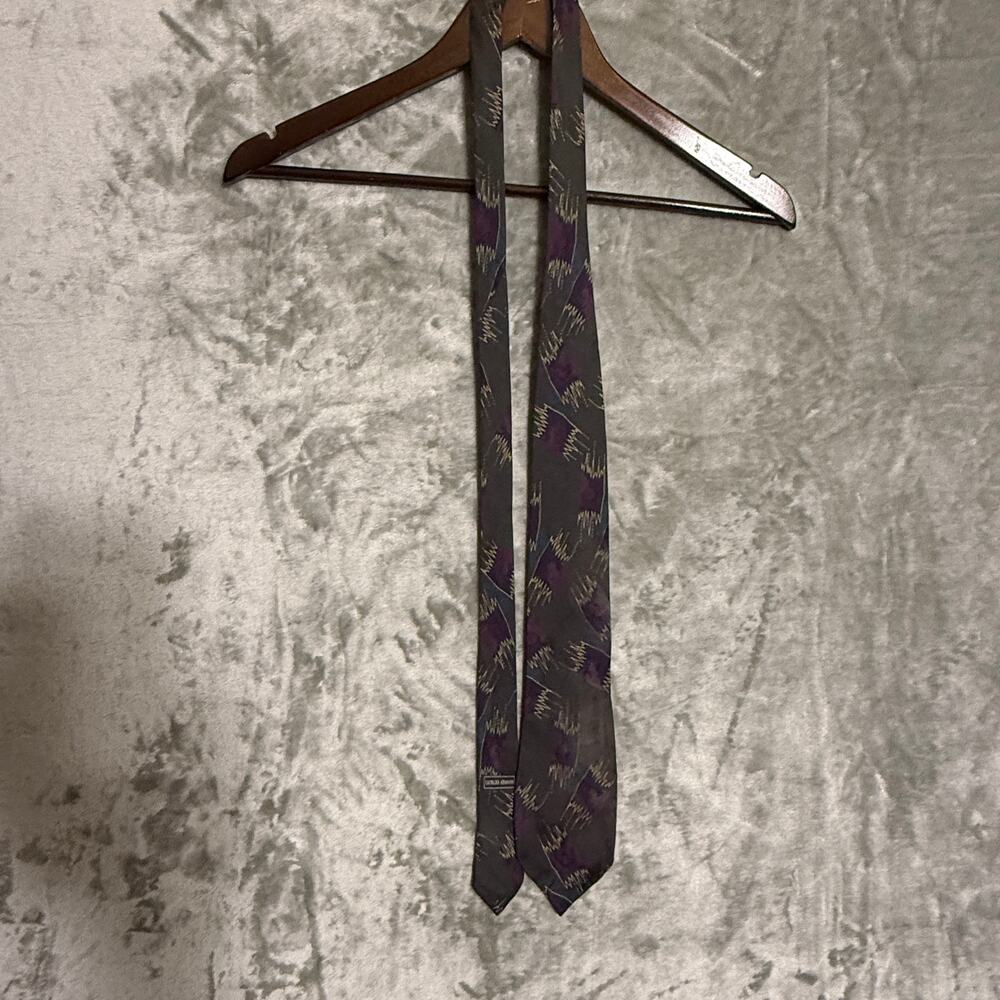 Giorgio Armani Cravatte Mens Silk Neck Tie Italy Abstract Gray Purple Blue Gold